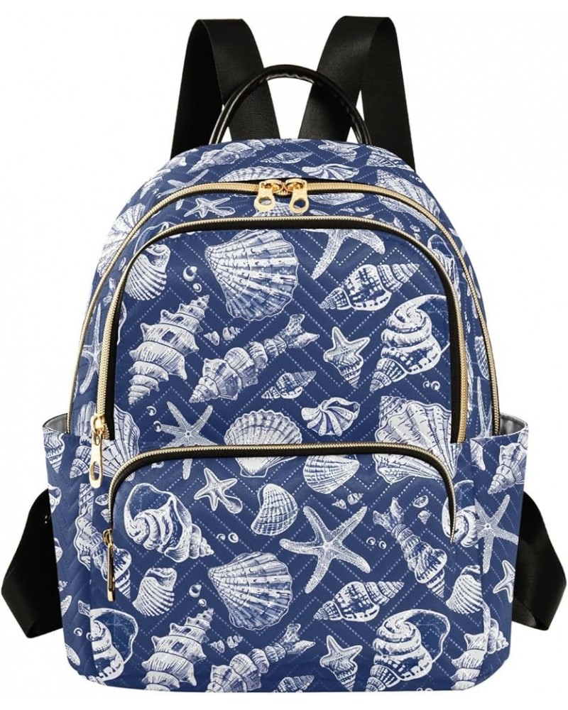 Navy Sea Shell Fashion Backpack Purse for Women, Casual Daypacks, Ladies Gift for Traveling Hiking Multicolor Medium $13.33 B...