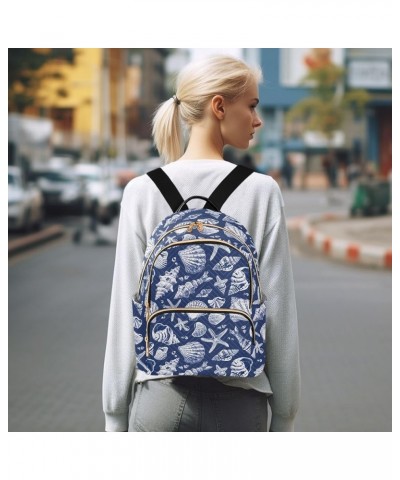 Navy Sea Shell Fashion Backpack Purse for Women, Casual Daypacks, Ladies Gift for Traveling Hiking Multicolor Medium $13.33 B...