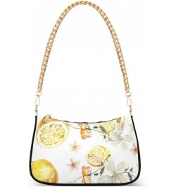 Watercolor Flowers Lemons Fashion Quilted Crossbody Bag for Women Shoulder Evening Purse with Gold Chain & Smooth Zipper Tote...