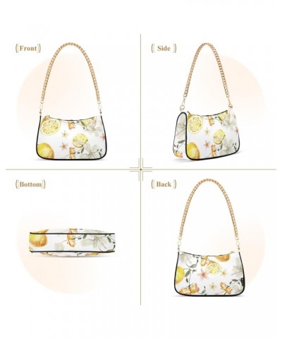 Watercolor Flowers Lemons Fashion Quilted Crossbody Bag for Women Shoulder Evening Purse with Gold Chain & Smooth Zipper Tote...