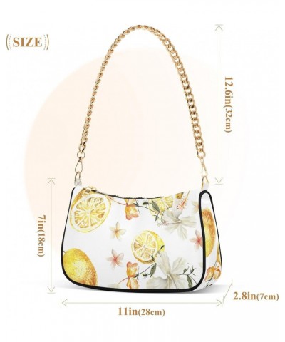 Watercolor Flowers Lemons Fashion Quilted Crossbody Bag for Women Shoulder Evening Purse with Gold Chain & Smooth Zipper Tote...