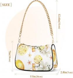 Watercolor Flowers Lemons Fashion Quilted Crossbody Bag for Women Shoulder Evening Purse with Gold Chain & Smooth Zipper Tote...