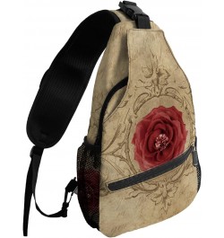 Sling Bag Crossbody Bag for Women Men Vintage Flower Ruby Text Background Waterproof Hiking Backpack Lightweight Chest Should...