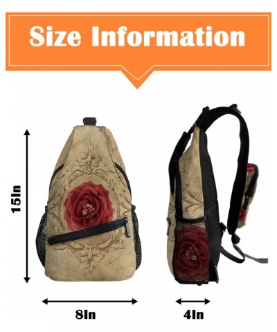 Sling Bag Crossbody Bag for Women Men Vintage Flower Ruby Text Background Waterproof Hiking Backpack Lightweight Chest Should...