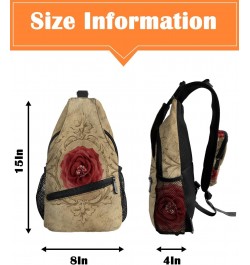 Sling Bag Crossbody Bag for Women Men Vintage Flower Ruby Text Background Waterproof Hiking Backpack Lightweight Chest Should...