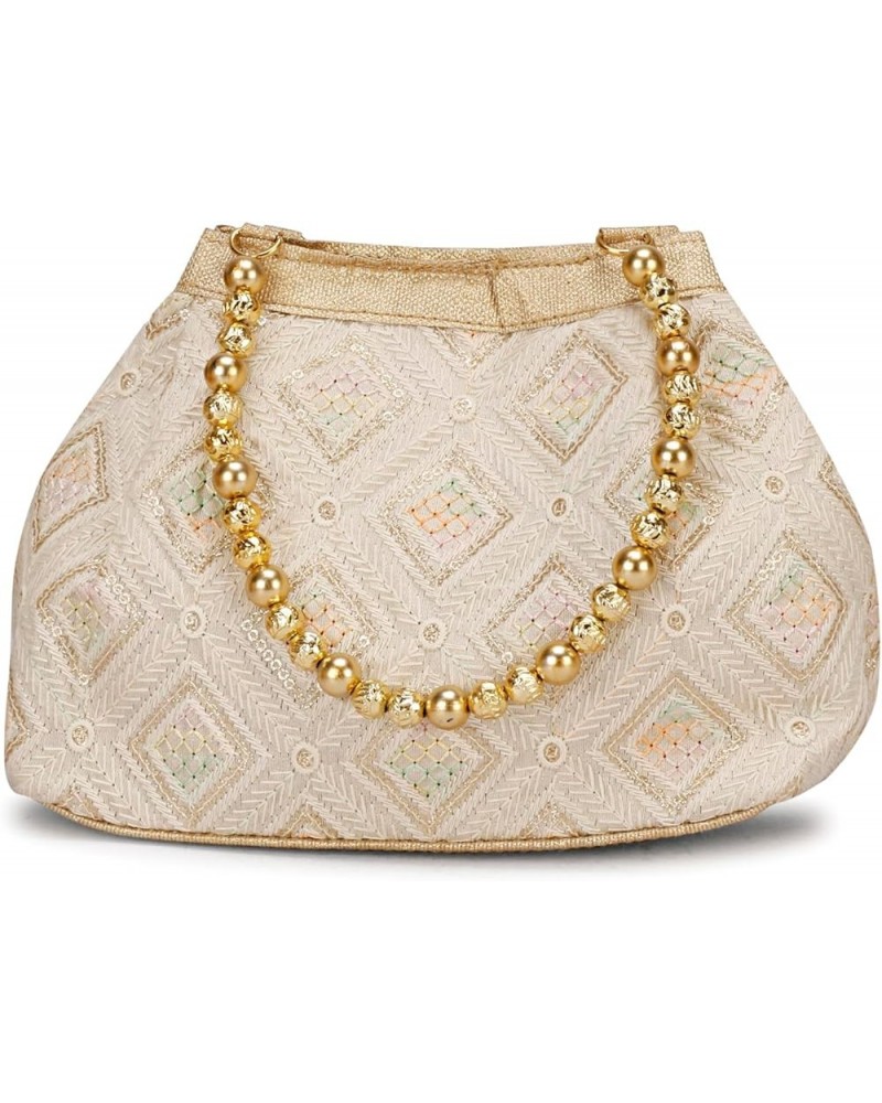 Indian Ethnic Designer Embroidered Silk Potli Bag Batwa Pearls Handle Purse Beige Multi Potli $9.45 Wristlets