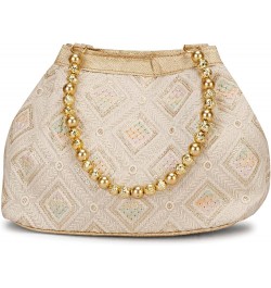 Indian Ethnic Designer Embroidered Silk Potli Bag Batwa Pearls Handle Purse Beige Multi Potli $9.45 Wristlets