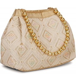 Indian Ethnic Designer Embroidered Silk Potli Bag Batwa Pearls Handle Purse Beige Multi Potli $9.45 Wristlets