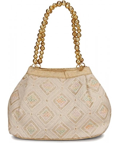 Indian Ethnic Designer Embroidered Silk Potli Bag Batwa Pearls Handle Purse Beige Multi Potli $9.45 Wristlets