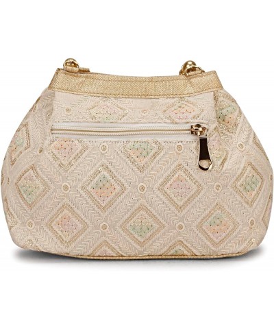 Indian Ethnic Designer Embroidered Silk Potli Bag Batwa Pearls Handle Purse Beige Multi Potli $9.45 Wristlets