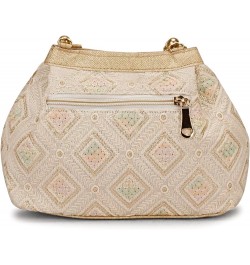 Indian Ethnic Designer Embroidered Silk Potli Bag Batwa Pearls Handle Purse Beige Multi Potli $9.45 Wristlets