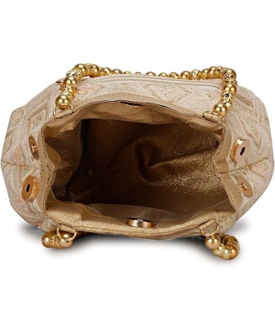 Indian Ethnic Designer Embroidered Silk Potli Bag Batwa Pearls Handle Purse Beige Multi Potli $9.45 Wristlets