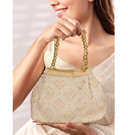 Indian Ethnic Designer Embroidered Silk Potli Bag Batwa Pearls Handle Purse Beige Multi Potli $9.45 Wristlets