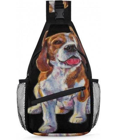 Beagle Dog Sling Bag Adjustable Sling Backpack Crossbody Shoulder Backpack Anti-theft Rope Chest Shoulder Daypack for Travel ...