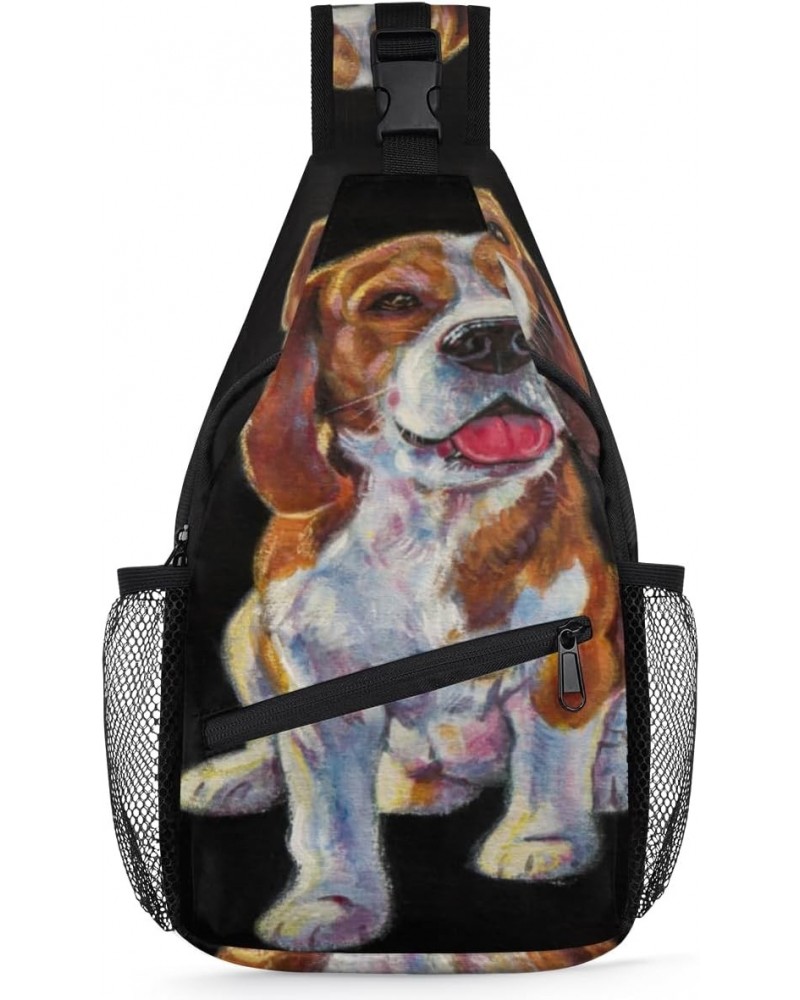 Beagle Dog Sling Bag Adjustable Sling Backpack Crossbody Shoulder Backpack Anti-theft Rope Chest Shoulder Daypack for Travel ...