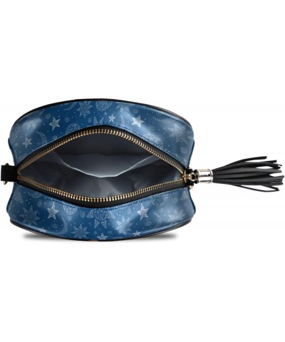 Small Crossbody Bag Blue Abstract Sun Moon Womens Shoulder Chain Bag PU Leather Small Purse With Tassel $11.52 Shoulder Bags