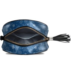 Small Crossbody Bag Blue Abstract Sun Moon Womens Shoulder Chain Bag PU Leather Small Purse With Tassel $11.52 Shoulder Bags