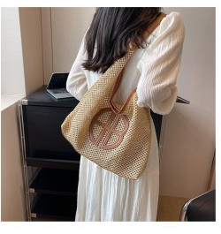 Large Capacity Bag for Women's Bag 2023 Summer Simple Straw Woven Bag Underarm Bag Shoulder Bag Khaki+brown $17.10 Shoulder Bags