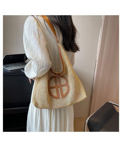 Large Capacity Bag for Women's Bag 2023 Summer Simple Straw Woven Bag Underarm Bag Shoulder Bag Khaki+brown $17.10 Shoulder Bags