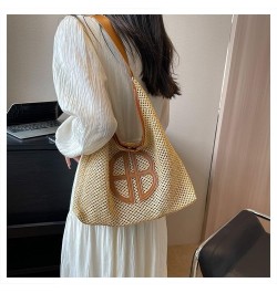 Large Capacity Bag for Women's Bag 2023 Summer Simple Straw Woven Bag Underarm Bag Shoulder Bag Khaki+brown $17.10 Shoulder Bags