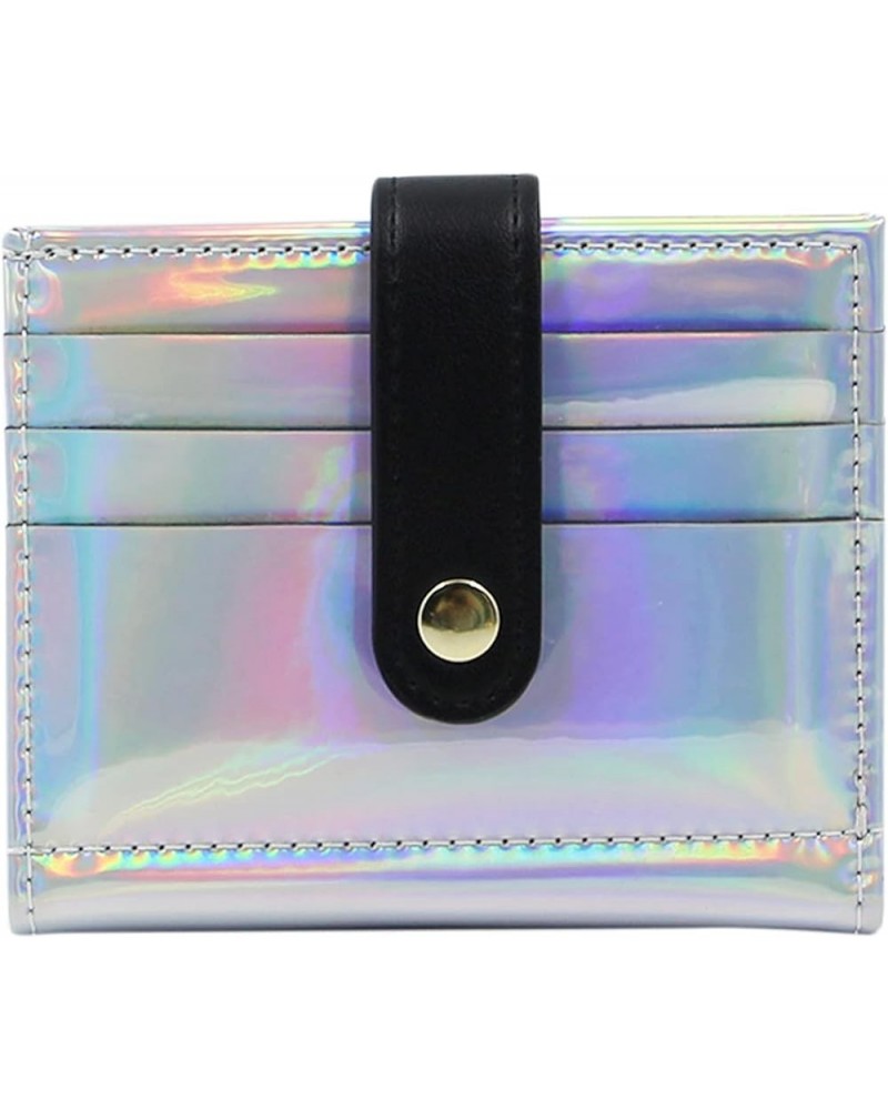 Women Bifold Leather Small Wallet Shiny Holographic Zipper Card Holder Coin Change Wallet Clutch Purse Silver $9.87 Wallets