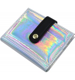 Women Bifold Leather Small Wallet Shiny Holographic Zipper Card Holder Coin Change Wallet Clutch Purse Silver $9.87 Wallets