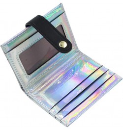 Women Bifold Leather Small Wallet Shiny Holographic Zipper Card Holder Coin Change Wallet Clutch Purse Silver $9.87 Wallets