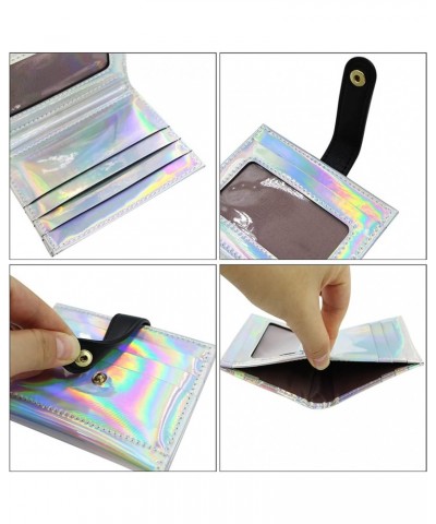 Women Bifold Leather Small Wallet Shiny Holographic Zipper Card Holder Coin Change Wallet Clutch Purse Silver $9.87 Wallets