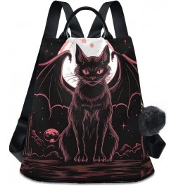 Black Cat with Wings Rucksack Backpack for Women Anti Theft Back Zipper Pocket Design Travel Bag with Pompom Black Cat With W...