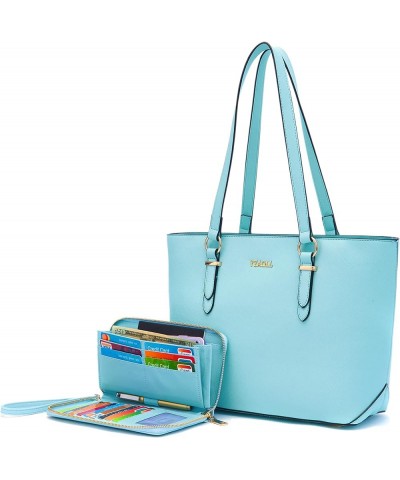 Purses for Women Faux Leather Medium Large Tote Satchel Shoulder Purse Handbag Wallet set Aiceblue $20.64 Totes