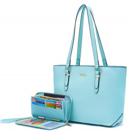 Purses for Women Faux Leather Medium Large Tote Satchel Shoulder Purse Handbag Wallet set Aiceblue $20.64 Totes