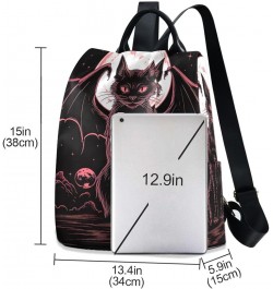 Black Cat with Wings Rucksack Backpack for Women Anti Theft Back Zipper Pocket Design Travel Bag with Pompom Black Cat With W...