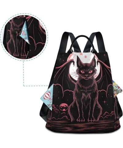 Black Cat with Wings Rucksack Backpack for Women Anti Theft Back Zipper Pocket Design Travel Bag with Pompom Black Cat With W...