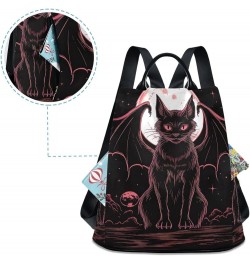 Black Cat with Wings Rucksack Backpack for Women Anti Theft Back Zipper Pocket Design Travel Bag with Pompom Black Cat With W...