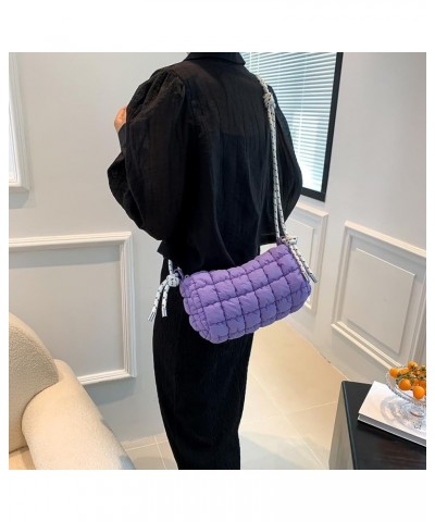 Women Quilted Tote Bag Lar ity Crossbody Bag Puffer Tote Bag Y2k Hobo Bag Shop Bag Purple $11.12 Totes