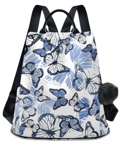 Beautiful Watercolor Gentle Blue Butterfly Women Fashion Backpack Purse Travel Ladies College Shoulder Bags $21.19 Backpacks