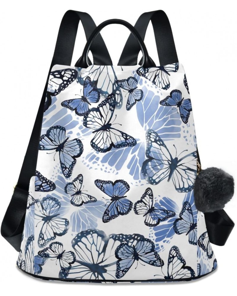 Beautiful Watercolor Gentle Blue Butterfly Women Fashion Backpack Purse Travel Ladies College Shoulder Bags $21.19 Backpacks