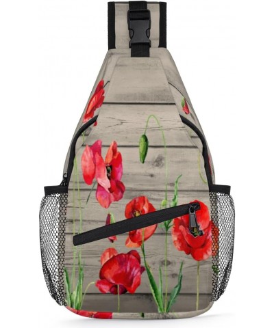 Red Poppy Flower Sling Crossbody Bag for Women Men, Sling Backpack Travel Hiking Casual Daypack Chest Bag Purse Shoulder Bag ...