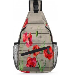 Red Poppy Flower Sling Crossbody Bag for Women Men, Sling Backpack Travel Hiking Casual Daypack Chest Bag Purse Shoulder Bag ...