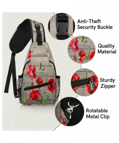 Red Poppy Flower Sling Crossbody Bag for Women Men, Sling Backpack Travel Hiking Casual Daypack Chest Bag Purse Shoulder Bag ...