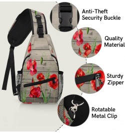 Red Poppy Flower Sling Crossbody Bag for Women Men, Sling Backpack Travel Hiking Casual Daypack Chest Bag Purse Shoulder Bag ...