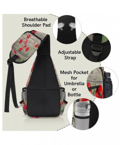 Red Poppy Flower Sling Crossbody Bag for Women Men, Sling Backpack Travel Hiking Casual Daypack Chest Bag Purse Shoulder Bag ...