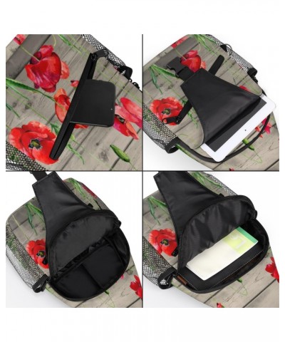 Red Poppy Flower Sling Crossbody Bag for Women Men, Sling Backpack Travel Hiking Casual Daypack Chest Bag Purse Shoulder Bag ...