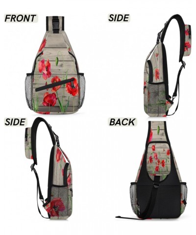 Red Poppy Flower Sling Crossbody Bag for Women Men, Sling Backpack Travel Hiking Casual Daypack Chest Bag Purse Shoulder Bag ...