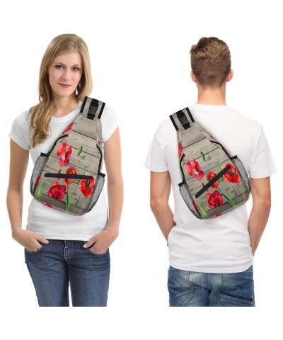 Red Poppy Flower Sling Crossbody Bag for Women Men, Sling Backpack Travel Hiking Casual Daypack Chest Bag Purse Shoulder Bag ...