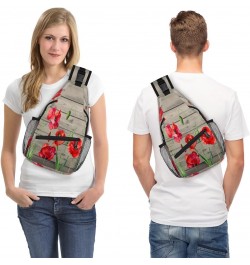 Red Poppy Flower Sling Crossbody Bag for Women Men, Sling Backpack Travel Hiking Casual Daypack Chest Bag Purse Shoulder Bag ...