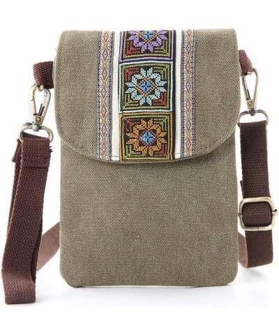 Vintage Embroidered Canvas Small Flip Crossbody Bag Cell Phone Pouch for Women Wristlet Wallet Bag Coin Purse Armygreen 01 $9...