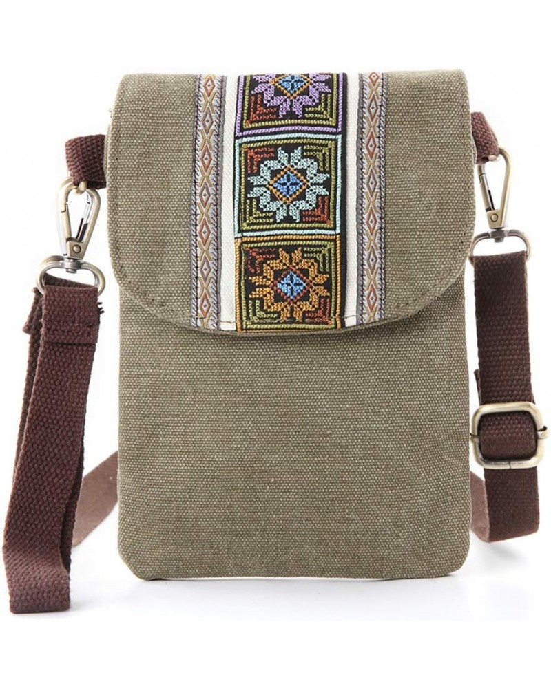 Vintage Embroidered Canvas Small Flip Crossbody Bag Cell Phone Pouch for Women Wristlet Wallet Bag Coin Purse Armygreen 01 $9...