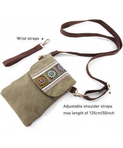 Vintage Embroidered Canvas Small Flip Crossbody Bag Cell Phone Pouch for Women Wristlet Wallet Bag Coin Purse Armygreen 01 $9...