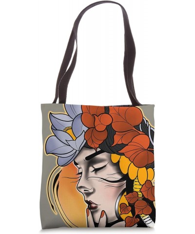 Neo-Traditional Pretty Girl x Flowers Tattoo Flash Tote Bag $11.82 Totes